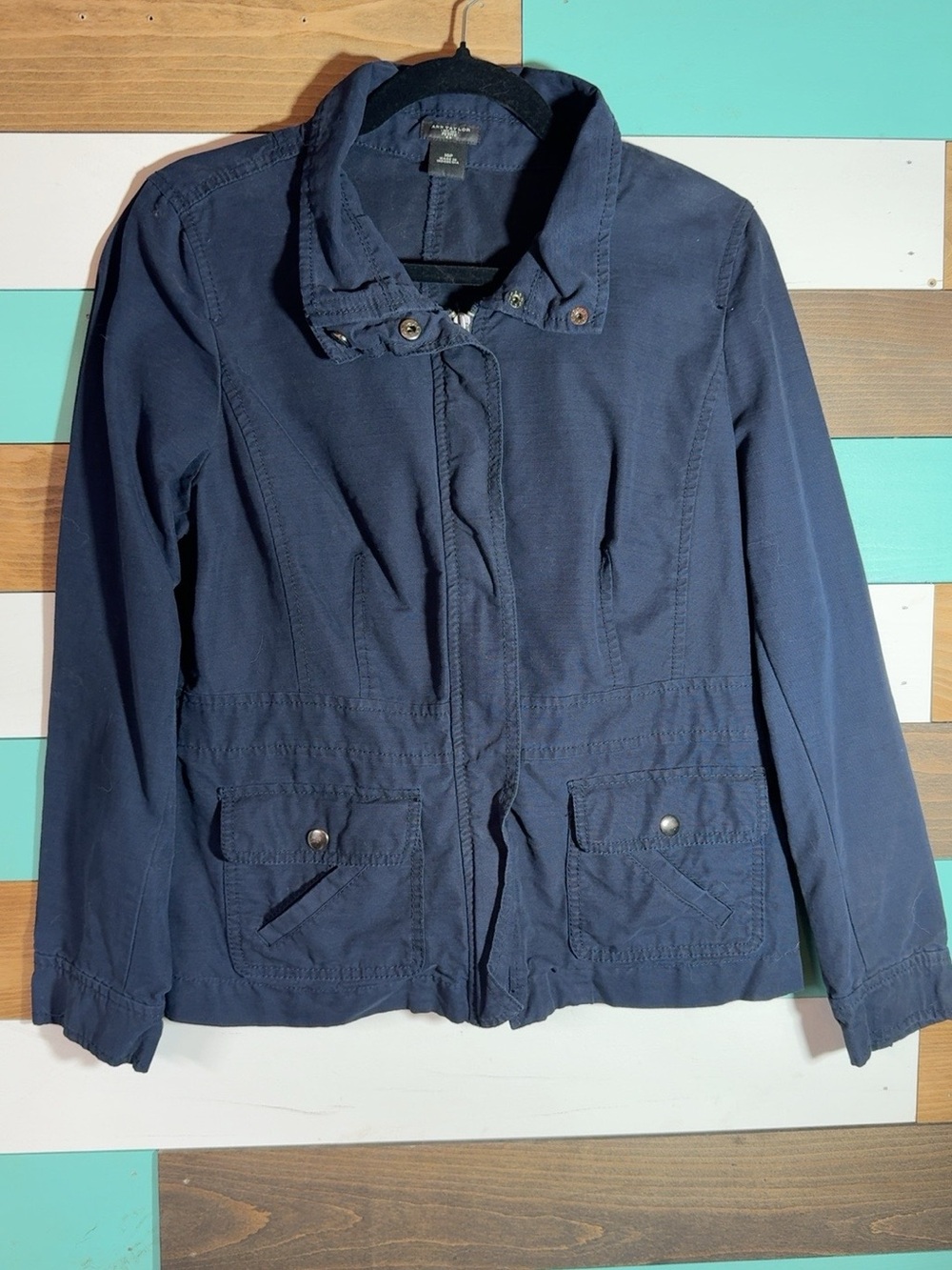 Ann Taylor Petite Navy Blue Ramie Utility Field Jacket